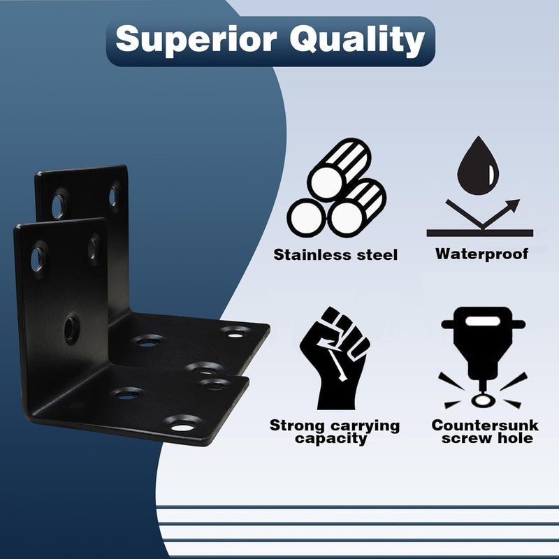 XHMAXE 25Pack 2'' L Right Angle Brackets with Slot, 2 MM Thickness Black Stainless Steel Brackets for Wooden Furniture Timber, Heavy Duty Wide Corner Metal Brace 90Degree Shape Bracket - Image 4